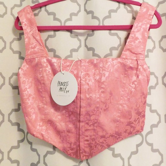 Princess Polly Tops - Princess Polly Pink Satin Floral Print Cropped Crossett - 6 (NWT)